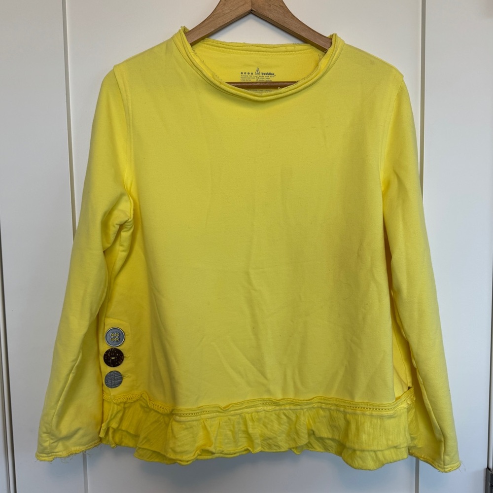 Neon Buddha Yellow Long-Sleeve Ruffle Hem Top w/ button Accents